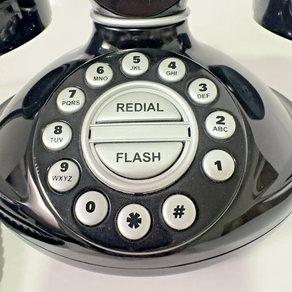 Black Retro Table Top Phone Vintage Telephone Redial and Flash Button Vintage